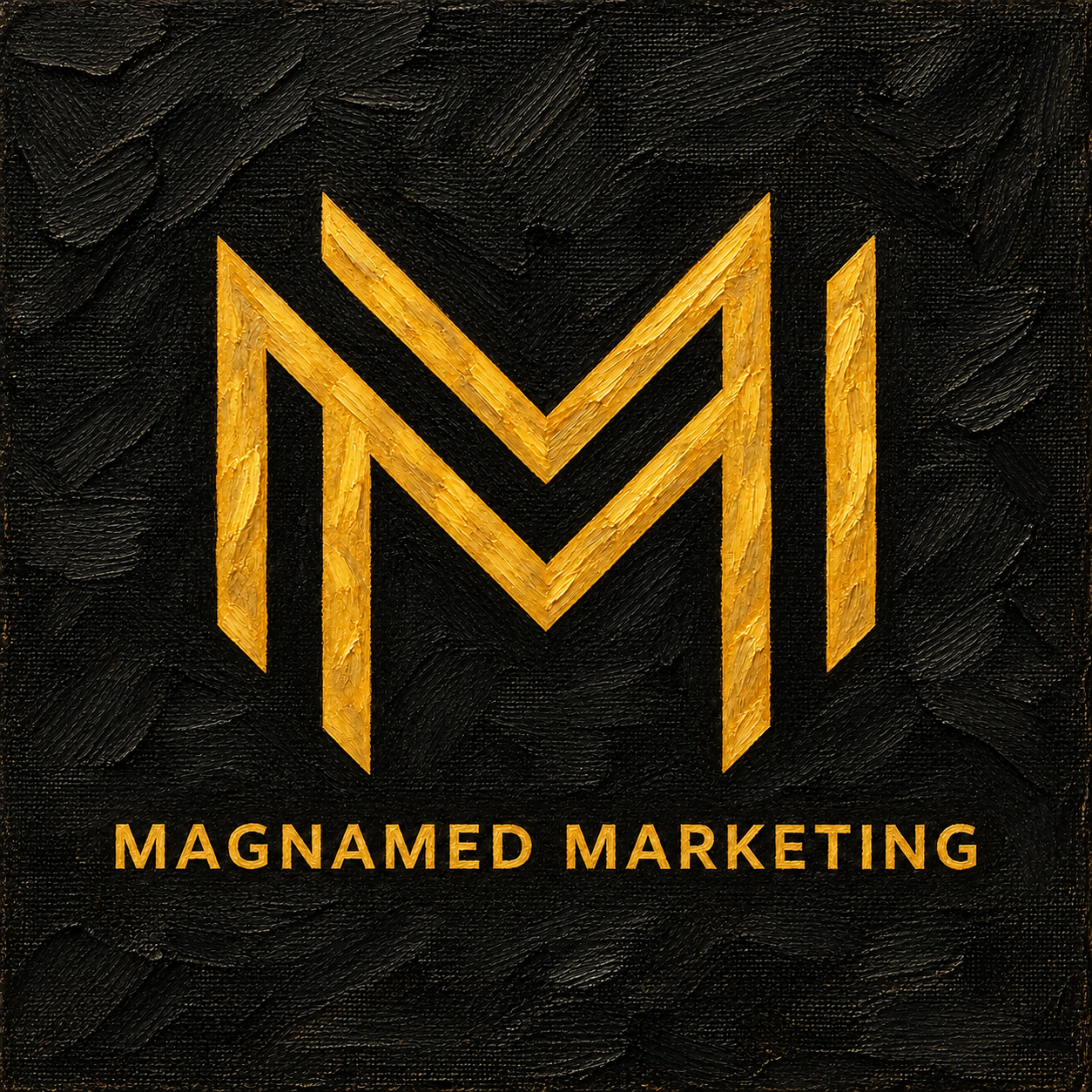 Marca Magnamed Marketing em dourado sobre preto